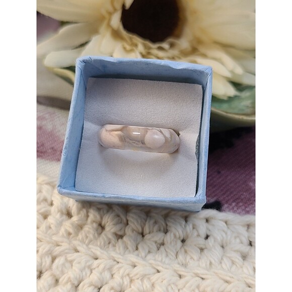 Luki Lapidary Handmade Natural Carved Flower Agate Stone Ring size 5.25 - Picture 5 of 6